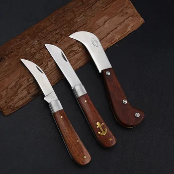 1 бр. гъби нож, дървена дръжка от неръждаема стомана, сгъваеми градински джобни ножове, инструменти за оцеляване в къмпинга, EDC плодов нож