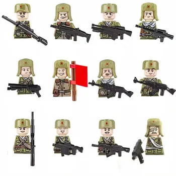 10 бр. военни фигури на войници на Съветския Съюз, строителни блокове, Руско пехотное оръжия, пистолети PPSH, каски, детайли, тухли, детски играчки