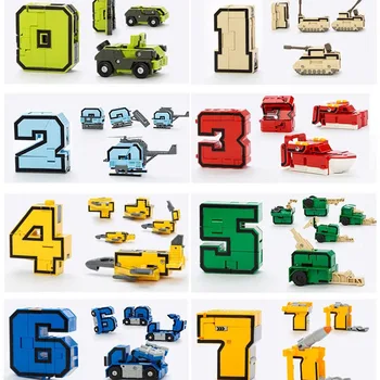 10 бр., робот трансформатор с творчески номер, деформирующий самолет, кола, подарък играчка за деца, монтаж на образователни блокове, статуетка