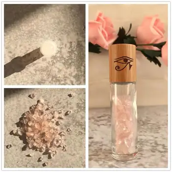 10 мл розов кристал Камък етерични масла за масажи валяк Празни Бутилки за еднократна употреба скъпоценен камък Преобръщане на флакона на парфюми с бамбук капак