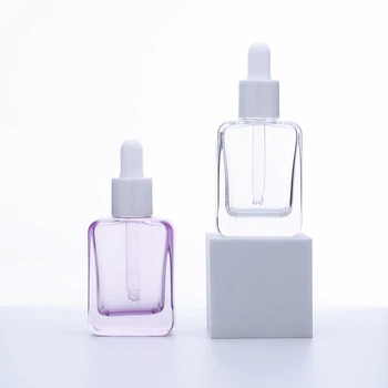 12 бр., 30 мл, прозрачни лилаво правоъгълна квадратна стъклена бутилка-за краен етерично масло с капак-капкомер