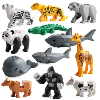 12 бр. строителни блокове с животни, тухли, тигър, леопард, панда, крави, акула, крокодил, 3D модел, забавни играчки, подаръци за Нова година за деца