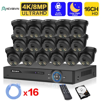 16-канален 4K POE NVR система за видеонаблюдение POE IP куполна камера комплект 2-лентов аудио с 8-мегапикселов комплект за видеонаблюдение XMEYE 8-канален комплект НРВ