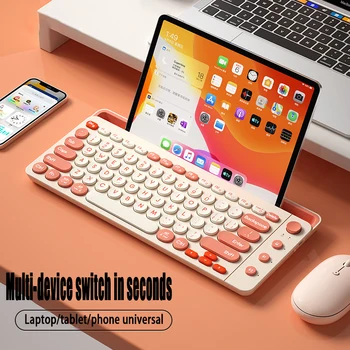 2,4 G Мини-Цветна Акумулаторна Безжична Bluetooth Клавиатура и мишка за момичета, Безшумен Настолен лаптоп ISO AndroidUniversalPortable