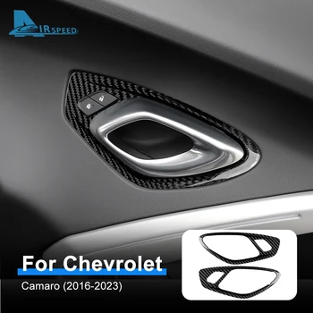2 бр. за Chevrolet Camaro 2016 2017 2018 2019 2020 2021 2022 2023, аксесоари за вътрешни дръжки на автомобилни врати от твърди въглеродни влакна, рамка, аксесоари