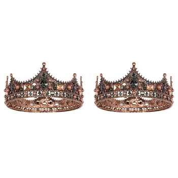 2 Кралски корони за мъже - Реколта короната от страз в стил барок, мъжки короната в цял ръст, за театралното парти на бала