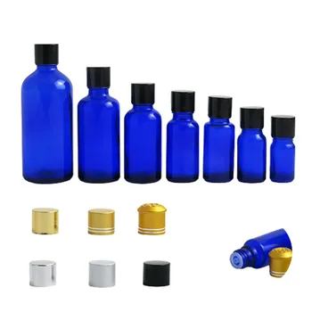 200 xTravel Празна бутилка за етерично масло от кобальтово-синьо стъкло с алуминиеви капаци козметична опаковка от 100 мл, 50 мл, 1 унция 2/3 грама 1/2 унция 1/3 унции