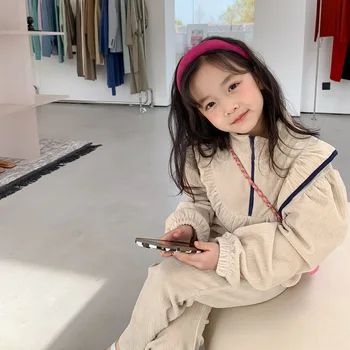 2022, есен, нова лека луксозни модни детски дрехи, костюм на корейската версия за момичета, детски яке, разкроена панталони, бутик за дрехи