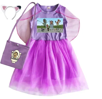 2023 Годишна игра на ужасите Skibidi, тоалетка костюм, детска рокля с къс ръкав, ежедневни рокли за малки момичета, детски сетчатое рокля на принцеса