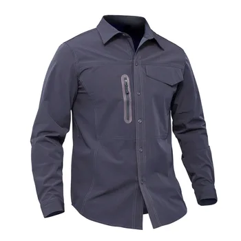 2023 Летни товарни работни Мъжки ризи с дълъг ръкав Леки, бързо съхнещи тактически военни ризи с джобове с цип армейските ризи XXXL