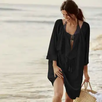 2023 Нов шифоновый завързана с мозайка, слънцезащитен крем за почивка на море, женска плажна блуза, черни дрехи