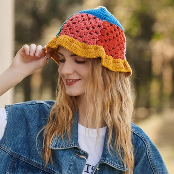 2023 Продажба на пролетно-летните шапки ръчна изработка за момичета с защита от слънцето рибарски шапки възли кухи вълнени шапки