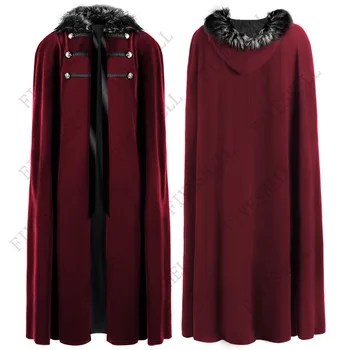 2023 Средновековна викторианска палто унисекс дъждобран Viking Възраждането кожа яка Пират cosplay Хелоуин готически костюм в стил steampunk