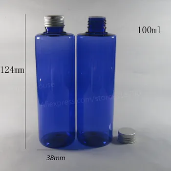 24x100 мл кобальтово-син крем за домашни любимци с кръгли квадратни рамо, алуминиева бутилка с капачка, пластмасов контейнер за шампоани и козметика с капацитет 100 куб. см