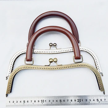 26 см, голям размер, метална закопчалка под формата на чантата с дървена дръжка, аксесоари за чанти за момичета, 2 бр./лот