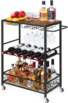 3-нива количка за вино в бара, кухненска количка в индустриален стил