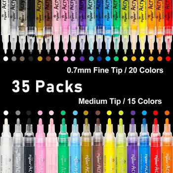 35 Акрилни маркери химикалки Премиум-клас с много Тънък и средни върха за Наскальной бои на водна основа, бързо съхнещи, Нетоксичен, Без Мирис