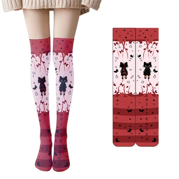 3D Модни дамски тънки чорапи, червена серия, високи чорапи до бедрото, скъпа униформи за cosplay, японски момичета с герои от анимационни филми, студентски чорапи JK