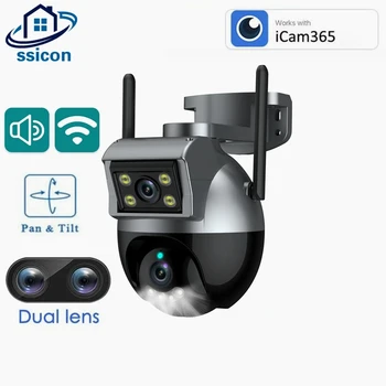 4-Мегапикселова камера на сигурност с две лещи на открито ICAM365 умен дом цветно нощно виждане бързо куполна водоустойчива безжична камера, WIFI