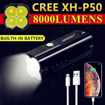 4 ядра CREE XHP50 Висока Мощност Ловен Led Фенерче Мощен Вграден 18650 USB Зареждане на Външно Осветление за Къмпинг Тактически Фенер