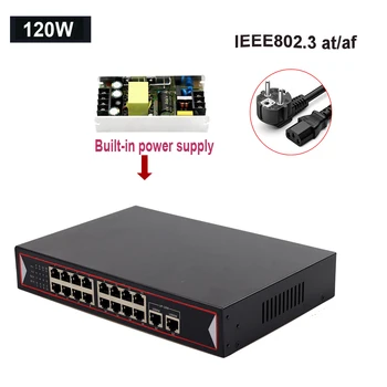 48 POE Комутатор Ethernet 6 16 Порта Мрежа 10/100 Mbps Портове IEEE 802.3 AF/AT IP Камера за Безжични AP Мрежов комутатор възходящата връзка