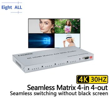 4x4 HDMI Безпроблемна Комутираща Матрица с Аудиовыделителем 4K при 30 Hz HDR 18 gbps Сплитер 4 по 4 с поддръжка на HDCP1.4 EDID RS232