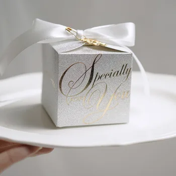5 бр. кутия шоколадови бонбони цвят шампанско със злато, лъскави сватбени кутии за опаковане на бонбони, Коледно парти, рожден ден, банкет, спомен за гости, подарък кутия