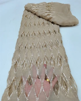 5 ярда тюлевая окото африканска лейси плат камъни, дантела 2023 висококачествени платове с пайети от Нигерия за шивашки сватбена вечерна рокля
