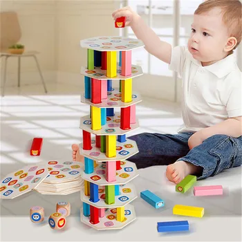 54 бр. дървени строителни блокове на детски играчки Цветна дъга кула за полагане на доминото Забавна интерактивна игра детски образователни играчки