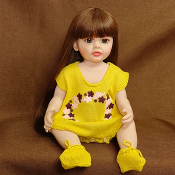 55 см Реалистични кукли Реборн Меко тяло силиконова vinyl кукла с дълга коса Момиче кукла принцеса играчка за подарък за Ден за защита на децата