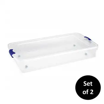 60 Qt. Пластмасов контейнер за съхранение с капаче, прозрачен, син, комплект от 2