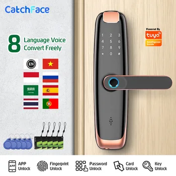 8-лингвистично приложение на Hristo Smart WIFI система за заключване на вратите с пръстови отпечатъци IC карта, цифров код, електронен четец, брава за домашна сигурност