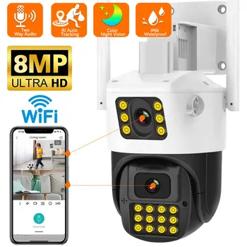 8-мегапикселова 4K PTZ Wifi камера с двойна леща и двоен екран Ai Human Detect Автоматично следене на Безжична камера за външно наблюдение iCSee App