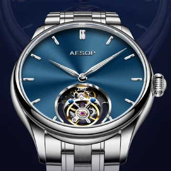 AESOP 100% неосевой tourbillon, механични часовници с виртуален скелет за мъже, механични ръчни часовници, мъжки сапфировые часовници с виртуален скелет, водоустойчив