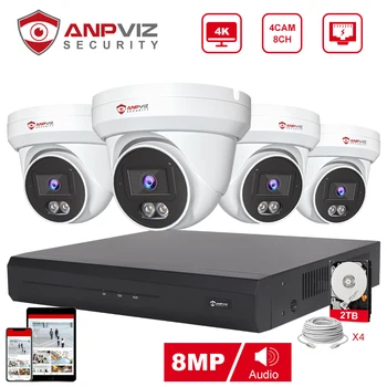 Anpviz NVR 8CH NVR 8MP POE IP Камера Система за Външно видеонаблюдение Комплект за Видеонаблюдение IP66 IR 30m Откриване на гуманоидного на превозното средство