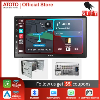 ATOTO Универсално Автомобилно радио Android 2 Din Пълен сензорен екран HD 1024*600 7-Инчов Авто Стерео GPS Макс 4 * 45 Watt Вграден усилвател Bluetooth USB