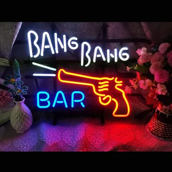 Bang Bang Gun Bar Неонова Светлинна Табела За Поръчка На Ръчно Изработени От Естествена Стъклена Тръба Бира Магазин На Фирма Ту Стенен Декор На Дисплея Лампа За 17 