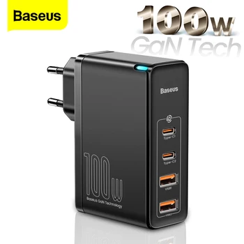 Baseus 100 W GaN USB Type C Зарядно Устройство PD QC Бързо Зареждане 4,0 3,0 Type-C Бързо Зареждане За iPhone 14 13 12 Лаптоп Xiaomi Macbook Pro