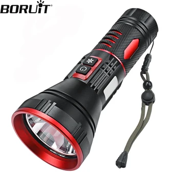 BORUiT COB LED Фенерче 7-Защитен Вид-C, Акумулаторна батерия 18650 Акумулаторен Фенер IPX4 Водоустойчив Открит на Къмпинг, Риболов, Лов