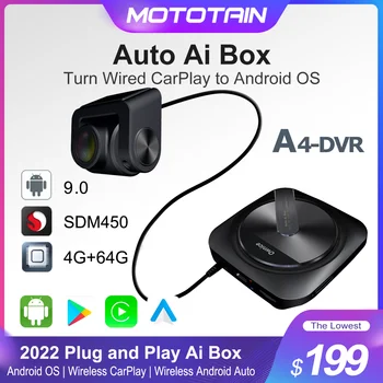 Carplay A4 Dash Cam Carplay Ai Box Android Auto Безжична видео рекордер 4 в 1 4G LTE GPS за Mercedes Benz Kia Audi, Honda, VW
