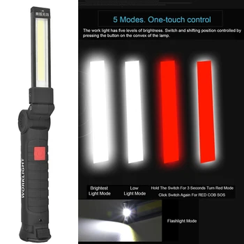 COB Led Работно Светлина Магнитен Заден USB Фенерче Акумулаторни Фенери Водоустойчив Факел 5 Режима Светлини За Ремонт на Автомобили