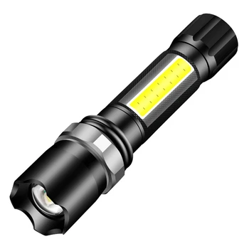 COB + T6 Led Фенерче Mini-USB Фенерче 18650 Акумулаторна батерия Регулируем Фокус Мащабируем Ръчен Ръчен Фенер За нощуване На Открито
