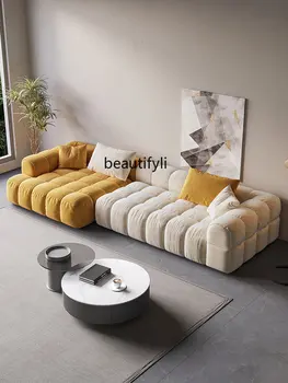 cqy Италиански минималистични диван от матирана нежната тъкан кремава на цвят с пряк наблизо, ъглов диван за хол, малък апартамент
