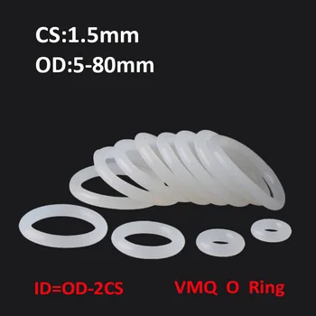CS 1.5 mm OD 5 ~ 80 мм бяла силиконови уплътнители, о-пръстен VMQ за хранителни продукти, резултати при висока температура уплътнителни пръстени