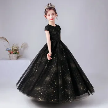Dideyttawl, черна рокля с пайети и цветя модел за момичета, концерт рокля, детско тюлевое дълга рокля на принцеса за бала в чест на рождения ден