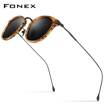 FONEX Ацетат титан Поляризирани слънчеви очила Мъжки 2021 Нови ретро Реколта Квадратни слънчеви очила с UV400 за жени нюанси F85648