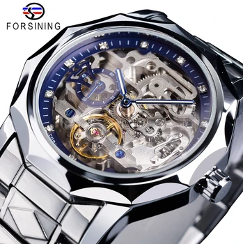 Forsining, висок клас марка, мъжки часовници с механично виртуален скелет, автоматични часовници с турбийоном за мъже, бизнес военните ръчни часовници, светещи
