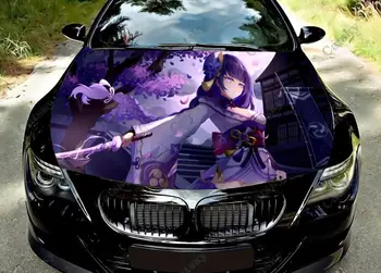 Genshin Raiden Shogun, лилаво vinyl стикер на предния капак на автомобила, винил фолио, стикер на капака на двигателя, стикер на кола, аксесоари за кола, украса