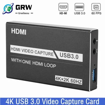 Grwibeou Карта заснемане на видео 4K USB 3.0, Съвместим с HDMI 1080P 60 кадъра в секунда и HD-Видео, Скубач За OBS-заснемане на Игрални карти В реално Време