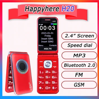 Happyhere H20 сгъваеми мобилни телефони с отключена екран 2,4 с бързото набиране, FM-радио, ключ евтини мобилни телефони за възрастни хора